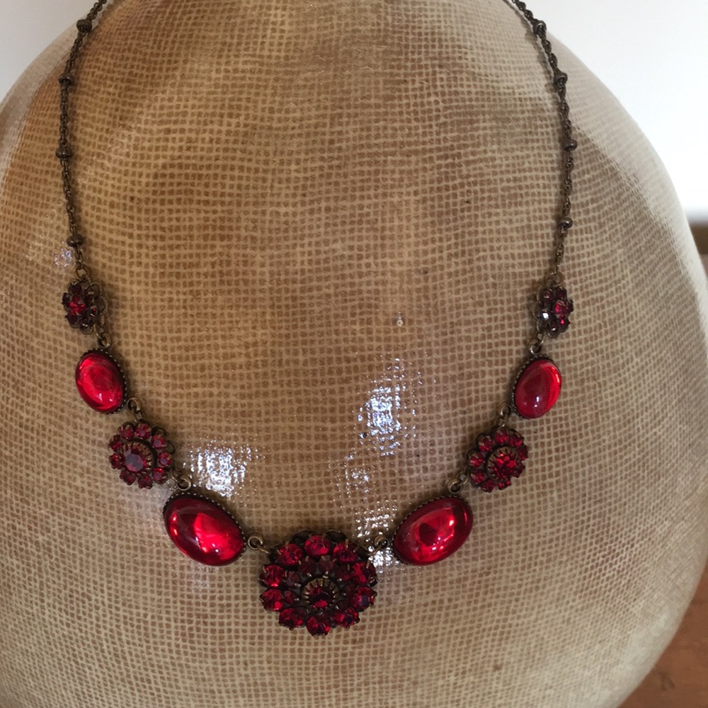Red stone necklace and matching drop earrings